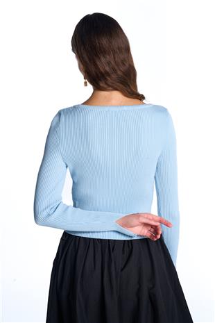 Blue Long Sleeve Ribbed Sweater