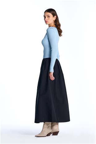 Blue Long Sleeve Ribbed Sweater