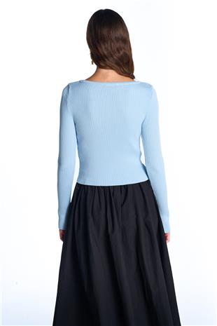 Blue Long Sleeve Ribbed Sweater