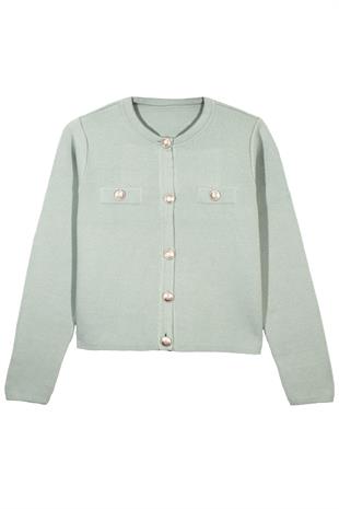 Mint Düğmeli Triko Hırka