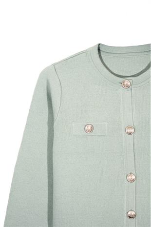 Mint Düğmeli Triko Hırka