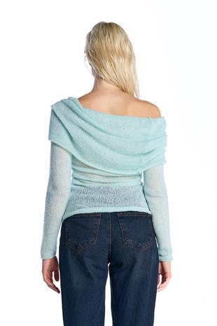 Mint Düşük Omuzlu Triko Bluz