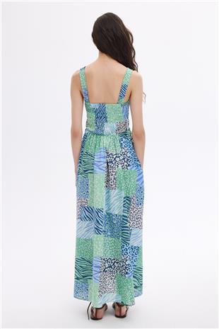 Mint Gipe Detaylı Midi Elbise