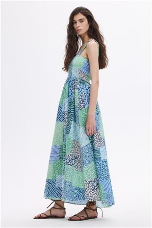 Mint Gipe Detaylı Midi Elbise