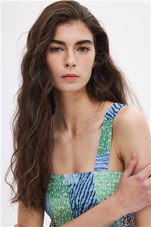 Mint Gipe Detaylı Midi Elbise