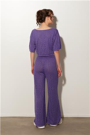 Purple Sweater-Trousers Patterned knitted Set SWTK4652-53MO