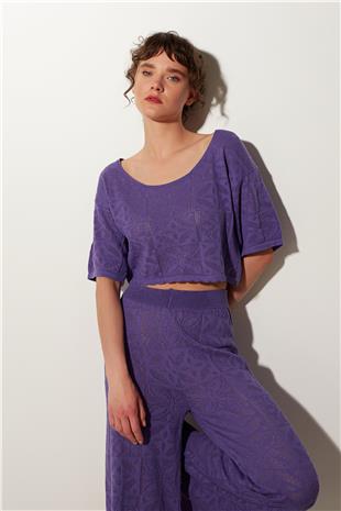 Purple Sweater-Trousers Patterned knitted Set SWTK4652-53MO