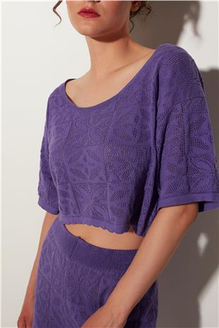 Purple Sweater-Trousers Patterned knitted Set SWTK4652-53MO