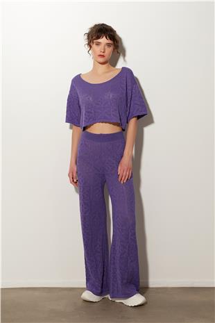 Purple Sweater-Trousers Patterned knitted Set SWTK4652-53MO