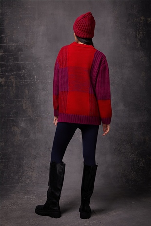 Purple Red Crew Neck Knit Sweater SWK4355MK