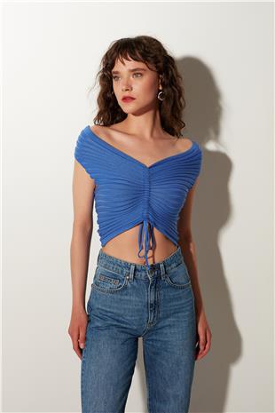 Navy Off-the-Shoulder Knitwear Bustier SWK4632LA