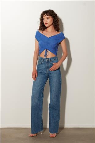 Navy Off-the-Shoulder Knitwear Bustier SWK4632LA