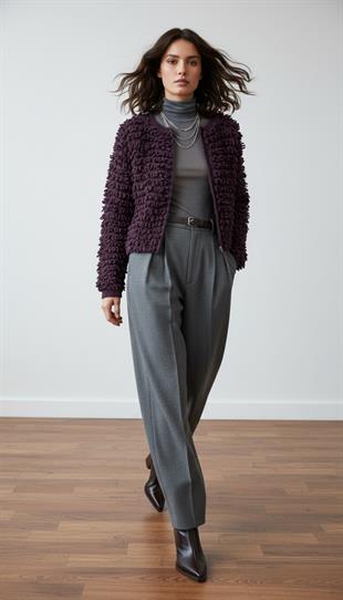 Mor PÜSKÜLLÜ TRİKO CEKET Hırka