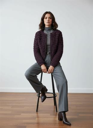 Mor PÜSKÜLLÜ TRİKO CEKET Hırka