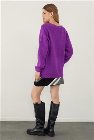 Purple V Neck Basic Knitwear Sweater