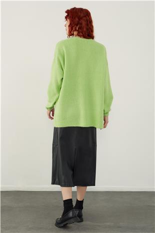 Neon Green V Neck Basic Knitwear Sweater