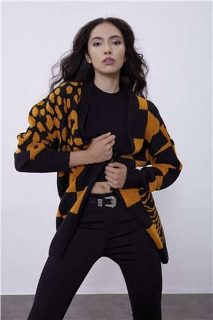 Orange Patterned Oversize Knit Cardigan SWC4440OR