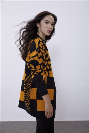 Orange Patterned Oversize Knit Cardigan SWC4440OR