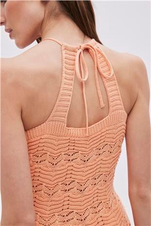 Orange Halter Neck Midi Knitwear Dress