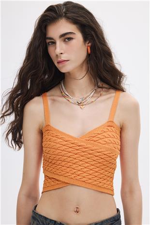 Oranj Saç Örgülü Triko Crop Top