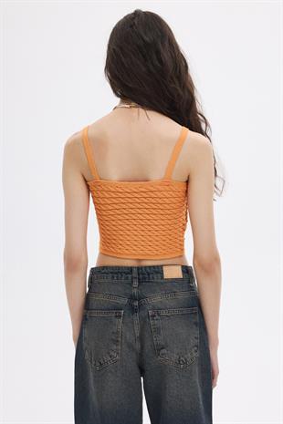 Oranj Saç Örgülü Triko Crop Top