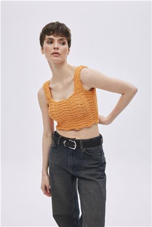 Orange Knitwear Crop Top