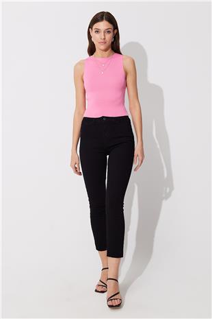 Pembe Bisiklet Yaka Basic Triko Atlet