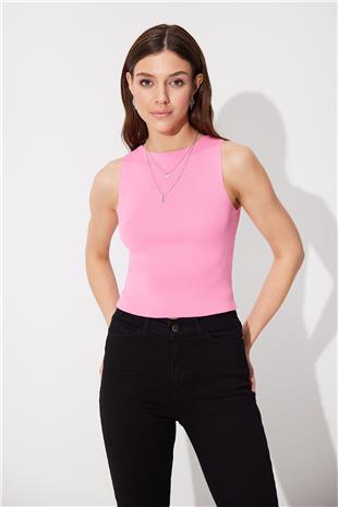 Pembe Bisiklet Yaka Basic Triko Atlet