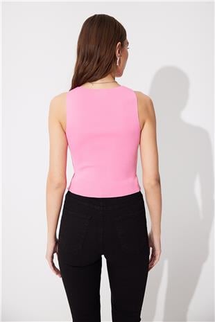 Pembe Bisiklet Yaka Basic Triko Atlet