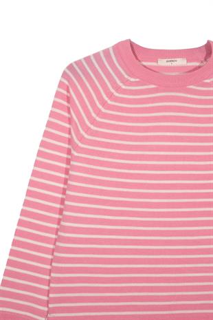 Pembe Bisiklet Yaka Çizgili Bluz