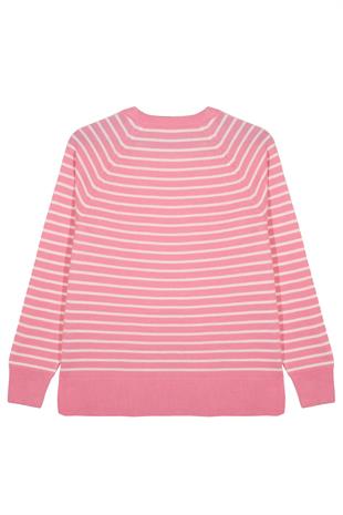 Pembe Bisiklet Yaka Çizgili Bluz