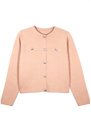 Pembe Düğmeli Triko Hırka