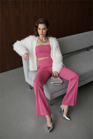 Pembe İspanyol Paça Kumaş Pantolon