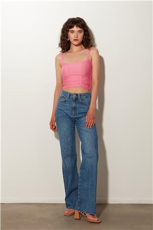 Pink Pleated Square Collar Knitwear Vest SWA4641PE