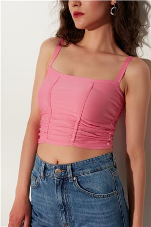 Pink Pleated Square Collar Knitwear Vest SWA4641PE