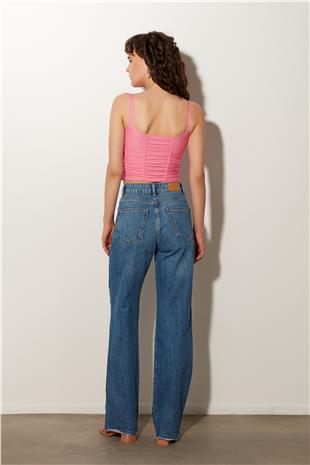 Pink Pleated Square Collar Knitwear Vest SWA4641PE