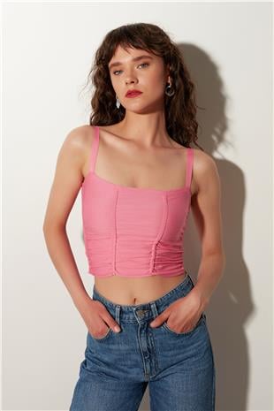 Pink Pleated Square Collar Knitwear Vest SWA4641PE