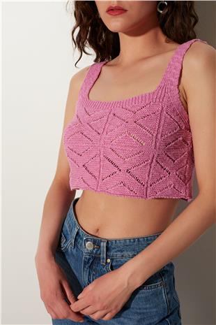 Pink square neck  Geometric Patterned knit Athlete SWA4643PE
