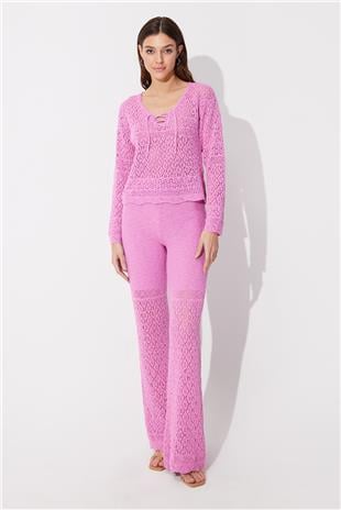  Pink Knit Pattern Sweater Pants Set SWTK4557-58PE
