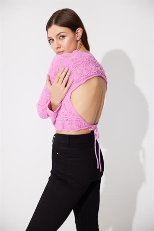 Pink Back detailed crew neck knit Sweater SS23K4694PE