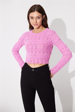 Pink Back detailed crew neck knit Sweater SS23K4694PE