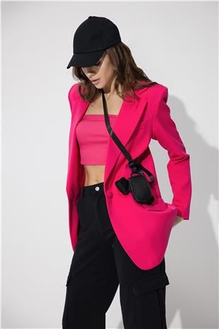 Pink Single Buttoned Oversize Blazer Jacket SS23J4709PE