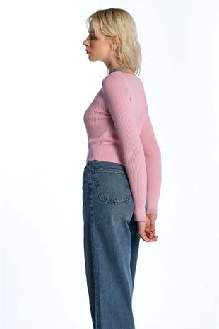 Pink Long Sleeve Ribbed Sweater