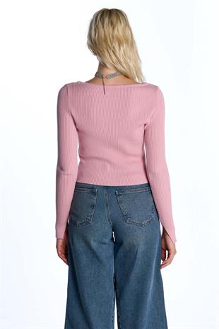 Pink Long Sleeve Ribbed Sweater