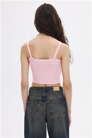 Pudra Saç Örgülü Triko Crop Top