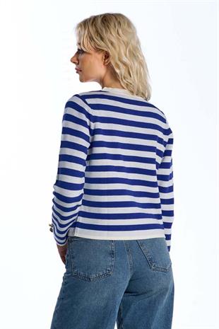 Çizgili Düğmeli Hırka