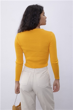 Yellow Brit Detailed Long Sleeve Knit Sweater SWK4507SR 