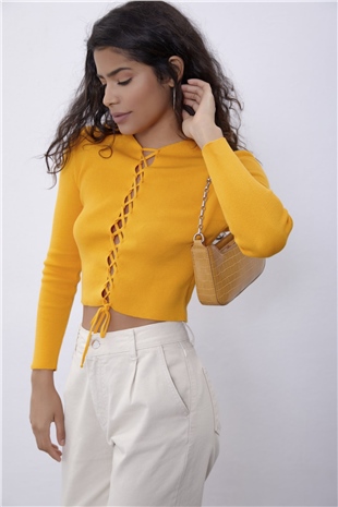 Yellow Brit Detailed Long Sleeve Knit Sweater SWK4507SR 