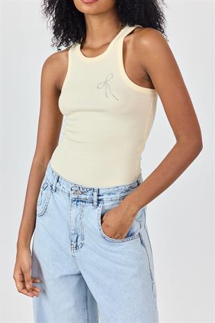 Sarı Halter Yaka Fiyonk Detaylı Atlet