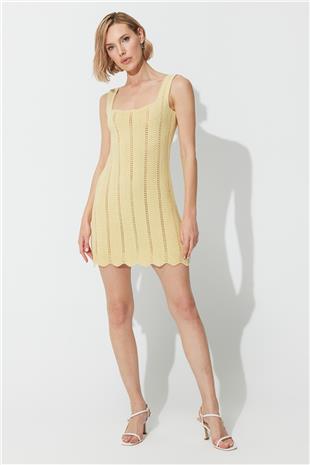 Yellow Square Collar Dress SWD4633SA